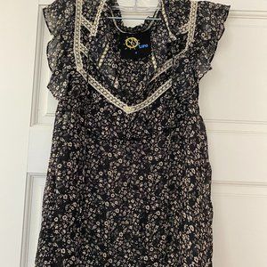 Blue Life Top - Black and White Floral